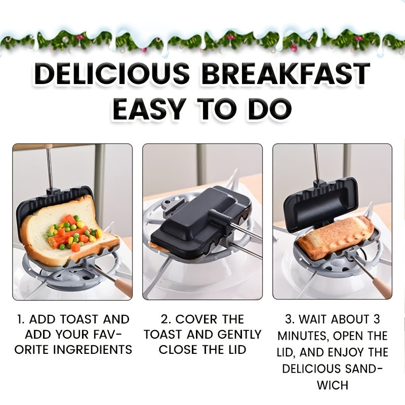 Fabricante de Sándwiches Doble Cara Antiadherente - Desmontable, Apto para Huevos y Gozneos del Desayuno, Utensilio de Cocina de Aleación de Aluminio