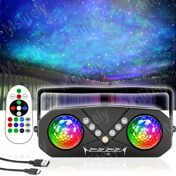 2 en 1, Pelota de disco y proyector LED, plástico ABS negro, 7 proyector de fiesta LED con sensor infrarrojo, alimentación USB, no necesita batería, ideal para uso en interiores, iluminación de fiestas | Iluminación vibrante | Plástico duradero