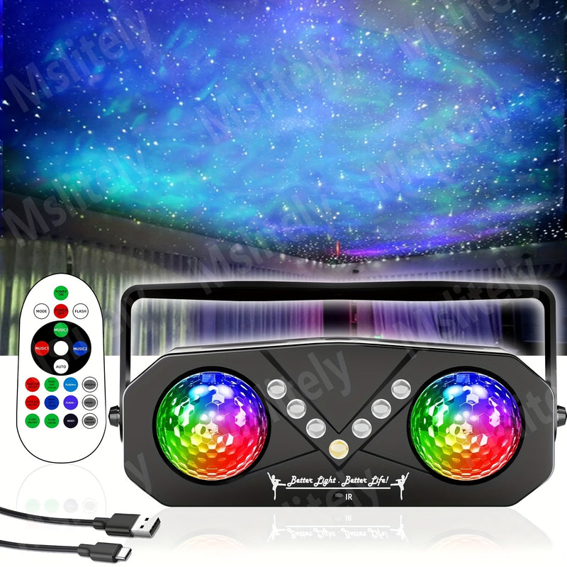 2 en 1, Pelota de disco y proyector LED, plástico ABS negro, 7 proyector de fiesta LED con sensor infrarrojo, alimentación USB, no necesita batería, ideal para uso en interiores, iluminación de fiestas | Iluminación vibrante | Plástico duradero