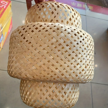 Sombrilla de lámpara tejida en bambú estilo chino para sala de té de hotel, adecuada para reemplazar la sombrilla antigua E26/E27