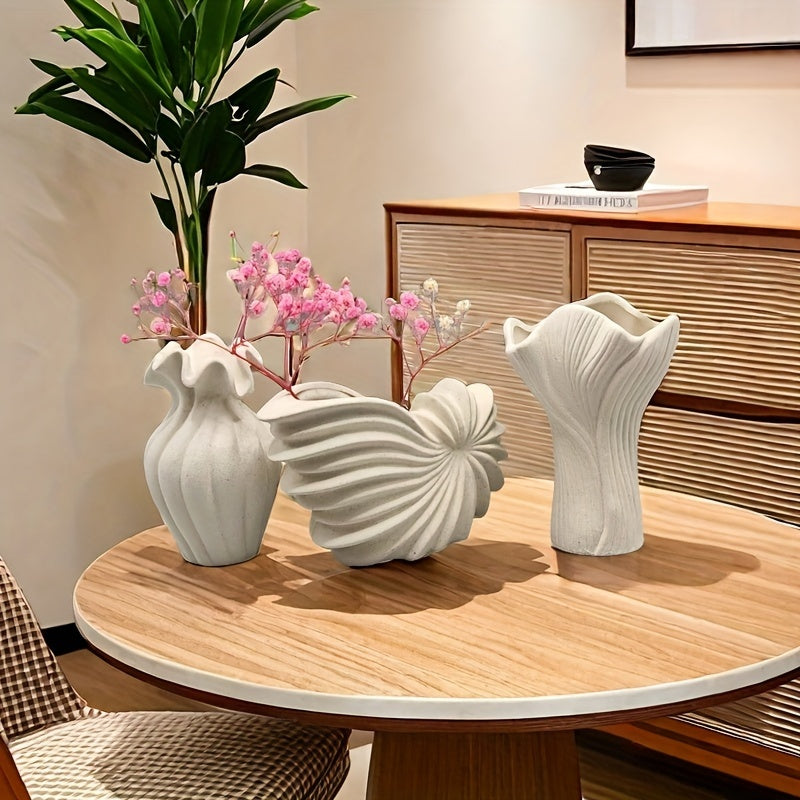 3 piezas Conjunto de jarrones decorativos de cerámica de estilo bohemio - Solo lavado a mano, tema floral, forma ovalada, ideal para Navidad, Halloween, Janucá, Acción de Gracias, Día de San Patricio decoración