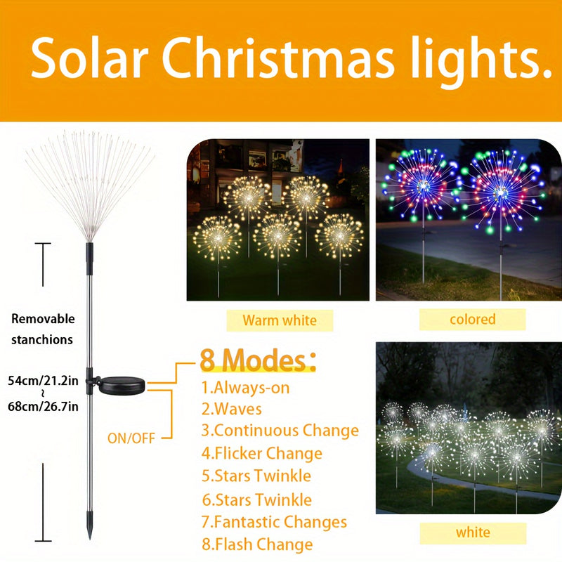 8 Modos de Iluminación para Exteriores, Luces Solares de Fuegos Artificiales, Patio, Jardín, Decoración de Iluminación para Exteriores Villa Eid Al-Adha Mubarak