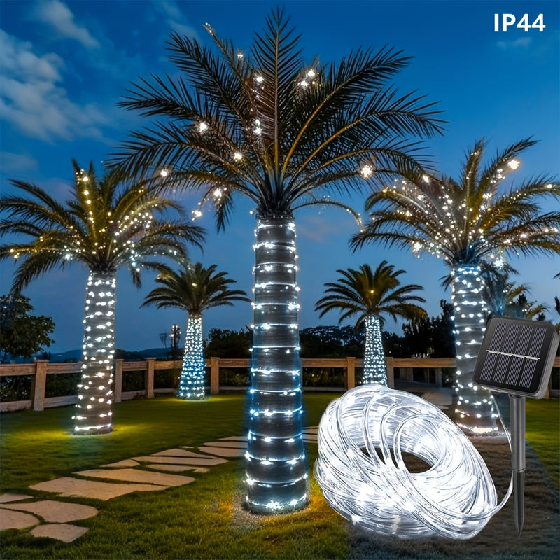Luces solares LED para exteriores, 50/100/200 LED, luces de cuerda, luces de cinta, luces de tubo solar LED, 8 modos, tubo delgado transparente, luces de hadas, ideales para decoración de campamentos, fiestas, bodas, cercas, jardines, trampolines, carpas