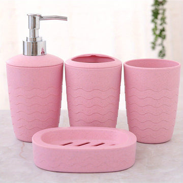 4pcs Juego De Accesorios De Baño De Plástico, Dispensador De Jabón Y Loción, Portacepillos De Dientes, Jabonera, Vaso Para Gargarismos, Suministros De Baño, Regalo De Inauguración De Casa