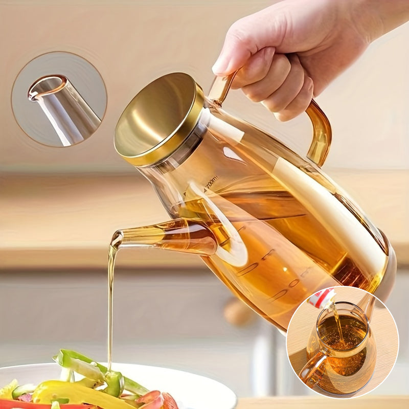 Dispensador de Aceite de Vidrio de 20oz a Prueba de Fugas con Tapa y Mango de Acero - Libre de BPA, Perfecto para Aceite de Oliva, Vinagre, Condimentos - Ideal para Cocina, BBQ, Camping, Picnics