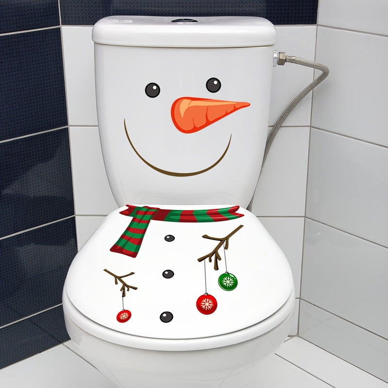 1pc Adhesivo de Hombre de Nieve de Navidad para Inodoro, Decoración de Baño de PVC de Dibujos Animados, Impermeable, Removable, Plástico Duradero, Uso Único, Rectangular, Acabado Mate