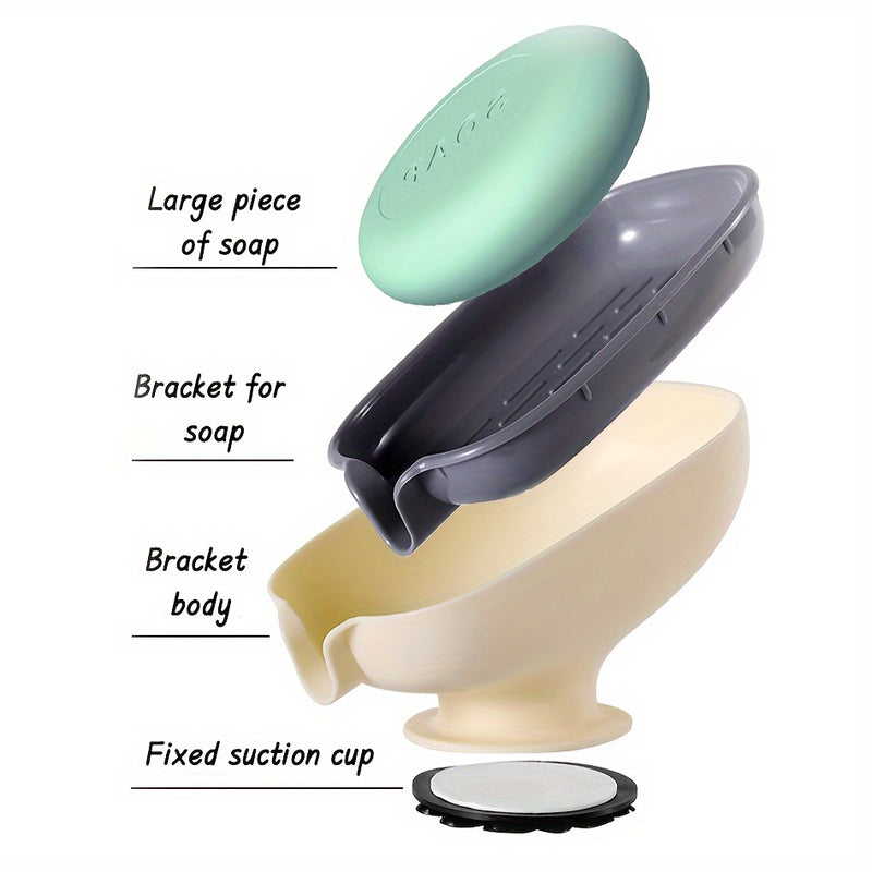 1pc Jabonera ranurada mejorada con ventosa, jabonera de baño sin taladrar, diseño de drenaje en cascada, plástico duradero, fácil instalación, accesorio de baño moderno.