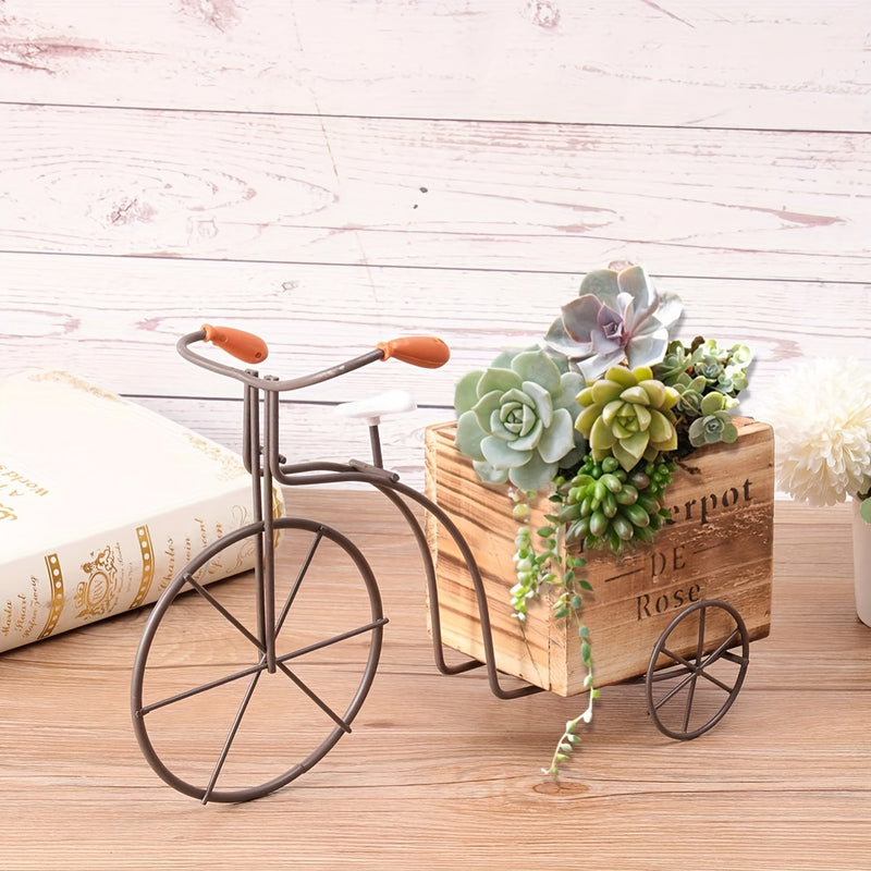 Soporte para Plantas de Triciclo de Madera Rústica Vintage - Encantador Soporte de Hierro para Macetas de Bicicleta para Decoración de Hogar y Oficina, Exhibición de Jardín Interior/Exterior Perfecta y Idea de Regalo Única para Fiestas