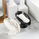 1pc Elegante Jabonera de Cerámica con Patrón de Mármol y Función de Auto-Drenaje - Forma de Hoja, Fácil de Limpiar, Mantiene el Jabón Seco y Elegante para la Decoración del Baño