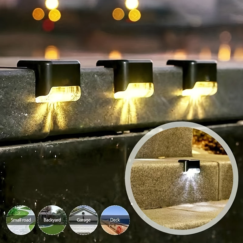 6/10 piezas de luces solares LED para escalones y terrazas - Iluminación exterior para patio, jardín, cerca, camino y pasillos - Luces plásticas resistentes al clima, eficientes energéticamente, con sensor de movimiento, instalación fácil, sin cables nec