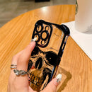 Un aterrador estuche de teléfono con calavera negra adecuado para modelos de for iphone 16, 15, 14, 13, 12, 11 Pro Max, X, XR, XS Max, 8 y 32 Plus, con un respaldo transparente suave para proteger contra caídas