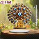 Decoración de Escritorio Estilo Bohemio en Acrílico con Ojo Turco Plano 2D - Símbolo Protector Religioso con Diseño Intrincado Azul y Dorado, Decoración para Hogar Oficina Jardín Interior/Exterior, Sin Necesidad de Batería, Adorno para Dormitorio Bohemio