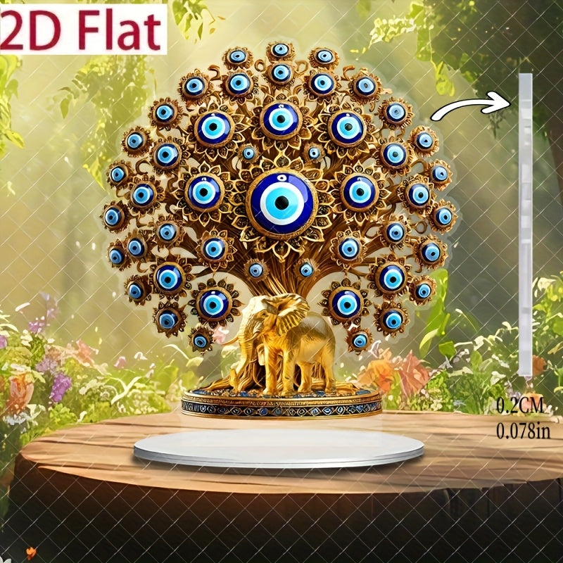 Decoración de Escritorio Estilo Bohemio en Acrílico con Ojo Turco Plano 2D - Símbolo Protector Religioso con Diseño Intrincado Azul y Dorado, Decoración para Hogar Oficina Jardín Interior/Exterior, Sin Necesidad de Batería, Adorno para Dormitorio Bohemio