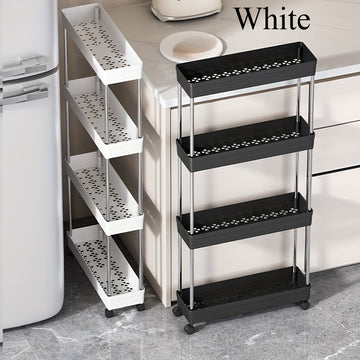 Carro de almacenamiento de cuatro niveles, carrito de varias capas para espacios reducidos - estantería de cocina, carrito de piso, organizador delgado, organizador de varias capas para sala de estar y baño.