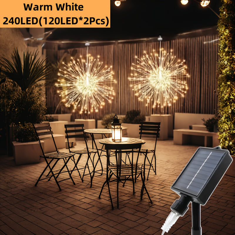 Paquete de 1, Luces Solares Colgantes LED para Exteriores con Fuegos Artificiales, Luces Esféricas de Estallido de Estrellas Brillantes LED, Impermeables IP65 con 8 Modos y Cable de Cobre para Patio, Sombrilla, Alero, Jardín, Árbol, Tienda, Decoración Na