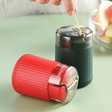 Dispensador automático de palillos de dientes con cierre de presión - Soporte de plástico para uso en el hogar y restaurantes, no necesita energía, diseño elegante con tapa transparente, ideal para palillos de cóctel y higiene dental, soporte de palillos