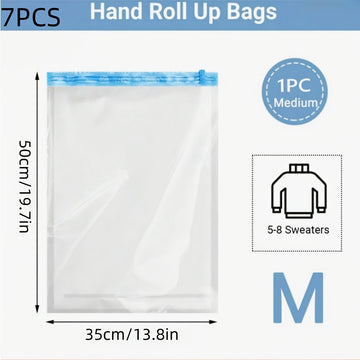 7 piezas: Bolsas de compresión para ahorrar espacio, sin necesidad de aspiradora o bomba, ideal para viajeros frecuentes, diseño para enrollar a mano, fácil de usar, bolsa de almacenamiento que cabe perfectamente en tu mochila, organización con separació