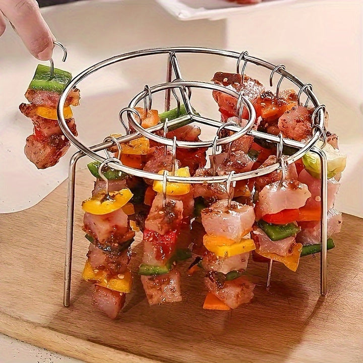 1 Juego de parrilla y pinchos de acero inoxidable - Ideal para freidor de aire, horno y barbacoa al aire libre - Perfecto para carne, pescado, verduras, frutas - Suministros de cocina duraderos y portátiles para reuniones y fiestas, equipo de cocina al a