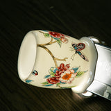 Tarros de almacenamiento de cubiertos de cerámica de estilo europeo-americano, diseño floral decorativo, altos recipientes de cocina de porcelana de hueso, con ribete dorado, para cubiertos, cucharas y organizador de palillos