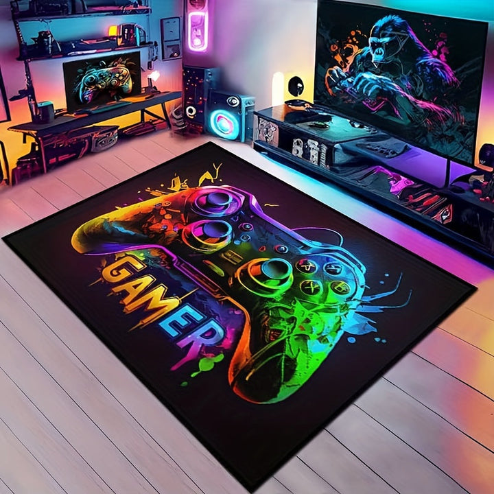 Alfombra para área de juego con diseño de control vibrante, antideslizante, lavable en poliéster, impresión HD, bordes dobles, ideal para decorar sala, habitación o cuarto de juegos
