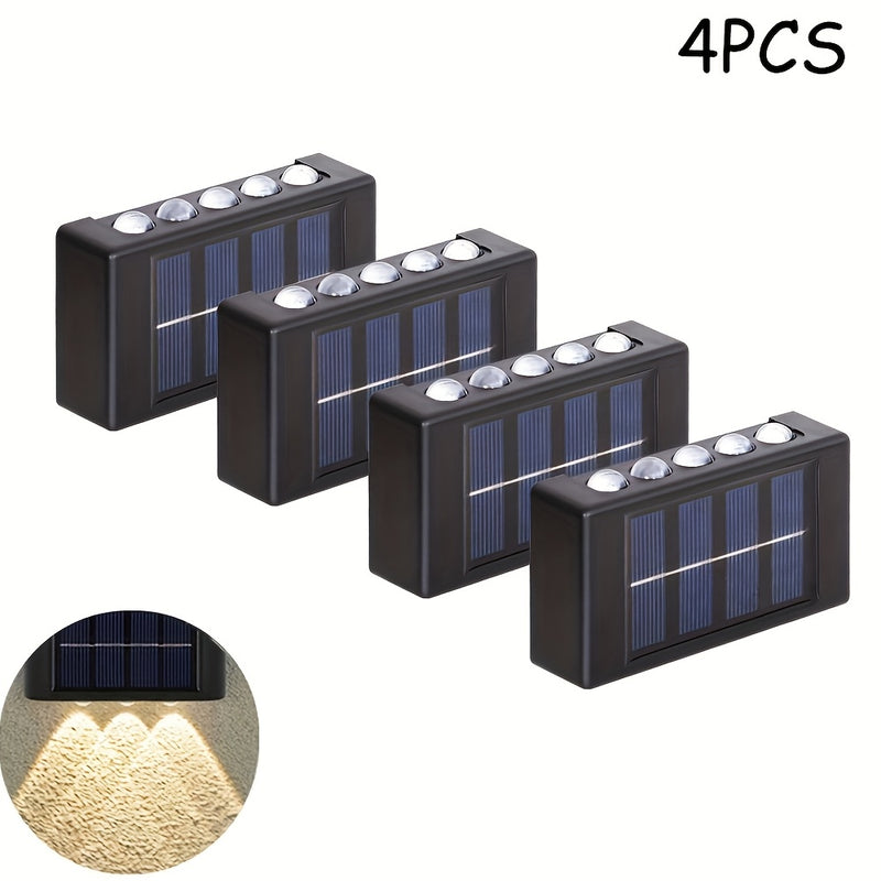 4/6/8 piezas, luz de pared solar de 10 LED, luz de atmósfera de iluminación exterior, luz decorativa de pared exterior, luz de paisaje LED para el hogar IP44, adecuada para exteriores, patio, villa, valla, balcón, terraza, jardín.