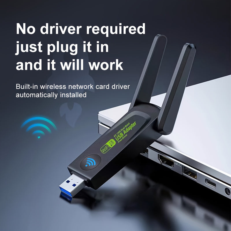 Adaptador inalámbrico USB de doble banda de 1300 Mbps, adaptador WiFi 6 USB, enchufa y juega, alta velocidad de Internet, no se requiere controlador, voltaje de funcionamiento <36V, no se requiere batería.