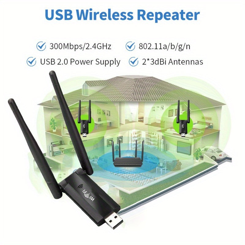 OURLIFE Amplificador de Wi-Fi, Tarjeta Inalámbrica USB con Seguridad WPA, Banda de 2.4 GHz, Configuración Rápida, Fortalecimiento de Señal para Hogar y Oficina, Diseño Compacto, Sin Necesidad de Antena Externa, Refuerzo de Señal para Red en Casa