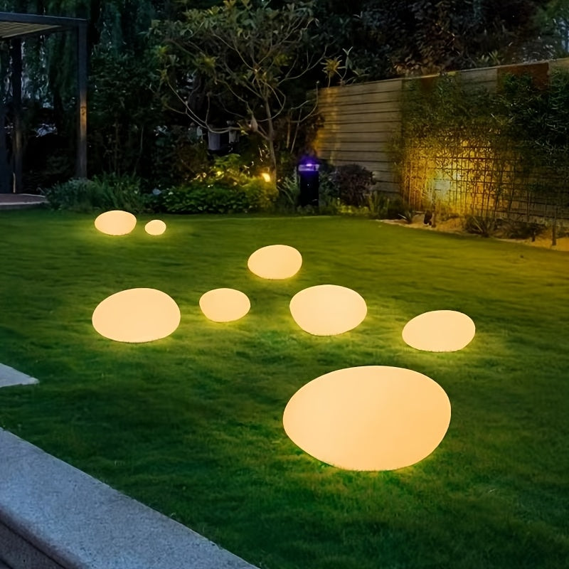 Luz de césped de piedra artificial solar - Iluminación de jardín al aire libre con energía solar, brillo amarillo cálido, montaje semienterrado para caminos, caravanas y decoración de jardín, luces de jardín solares, iluminación de caminos, efecto de pie