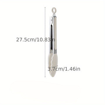 1pc Pinzas de Cocina de Silicona Premium - Resistentes al Alto Calor, Perfectas para BBQ, Sándwiches y Horneado - Acero Inoxidable Duradero con Mango Blanco Ergonómico - Herramienta de Cocina Esencial, Pinzas para Cocinar