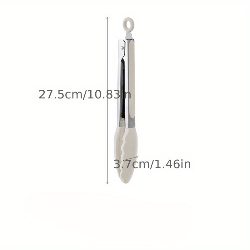 1pc Pinzas de Cocina de Silicona Premium - Resistentes al Alto Calor, Perfectas para BBQ, Sándwiches y Horneado - Acero Inoxidable Duradero con Mango Blanco Ergonómico - Herramienta de Cocina Esencial, Pinzas para Cocinar