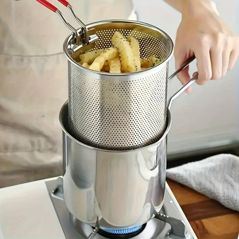 Sartén de Acero Inoxidable, Diseño Elevado, Acceso Fácil, Acero Inoxidable Grado Alimenticio, Sin Necesidad de Electricidad, Muy Adecuada para Brochetas y Tempura, Cocina con Brocheta | Utensilios de Cocina Funcionales | con Mango