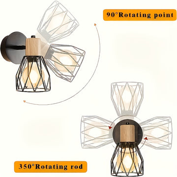 2 Piezas de Luz de Pared Semi-Encastrada Moderna con Diseño de Jaula Metálica - Estilo Industrial, Adecuada para Dormitorio o Sala de Estar - Base E26/E27 No Incluida, Iluminación para Dormitorio | Luz de Pared Moderna | Jaula Metálica 85V-265V