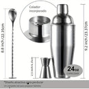 Juego de coctelera de acero inoxidable de 24 oz con jigger y cuchara mezcladora - Kit de barman profesional con colador incorporado para Martini, Margarita y mezcla de bebidas