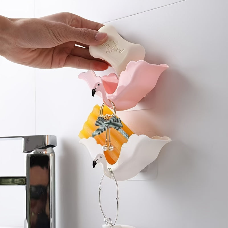 Jabonera Encantadora de Pájaro Llama - Bandeja de Plástico Triangular con Drenaje Automático y Orificio de Drenaje para Organización de Baño, Soporte para Jabón, Almacenamiento Multifuncional de Jabón