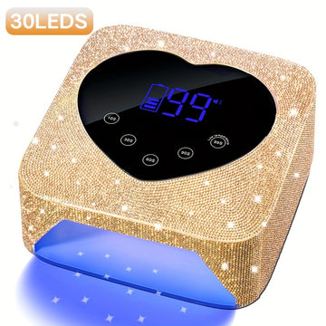 Secador de Uñas Portátil sin varillas con 30 Luces LED, Lámpara de Manicura Recargable con Piedras Brillantes Doradas, Batería Integrada de 2500mAh, Sensor Infrarrojo Inteligente, 5 Modos Temporizadores, Herramienta Profesional de Salón