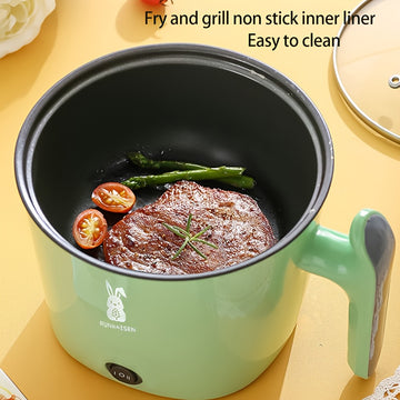 Mini estufa eléctrica con control de temperatura dual, sartén de viaje antiadherente para fideos, estufa, arroz - 1-3 personas, verde, enchufe estadounidense, 110V, electrodoméstico portátil, olla versátil, moderna, duradera.