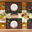 Juego de 4 Manteles Individuales con Diseño Mexicano y Flores - Vivos para el Día de los Muertos, Solo Lavado a Mano, Tapetes Rectangulares de Poliéster al 100% para Fiesta de Halloween y Decoración del Hogar