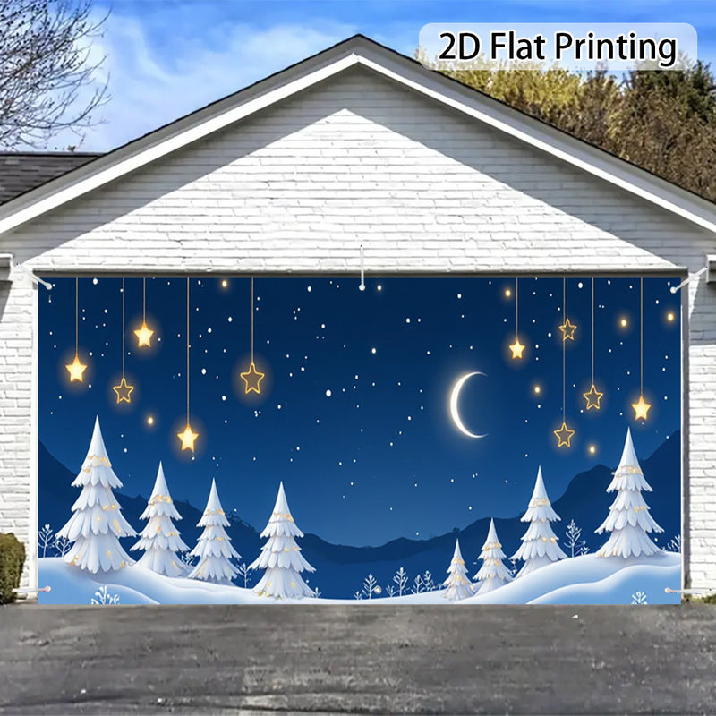 Lámpara de puerta 2D, 1 pieza, árbol de Navidad festivo y bola de luna, puerta - Poliéster duradero, no necesita electricidad, perfecto para decoración navideña, regreso a la escuela, fiestas hawaianas y de Halloween, uso interior/exterior, decoraciones