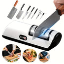Afilar cuchillos de cocina profesional de 2 velocidades, dispositivo de afilado automático eficiente para cuchillos de chef/cuchillos de cerámica/cuchillos de frutas/cuchillos de corte, afilado y pulido rápido de acero, piedra de afilado eléctrica portát