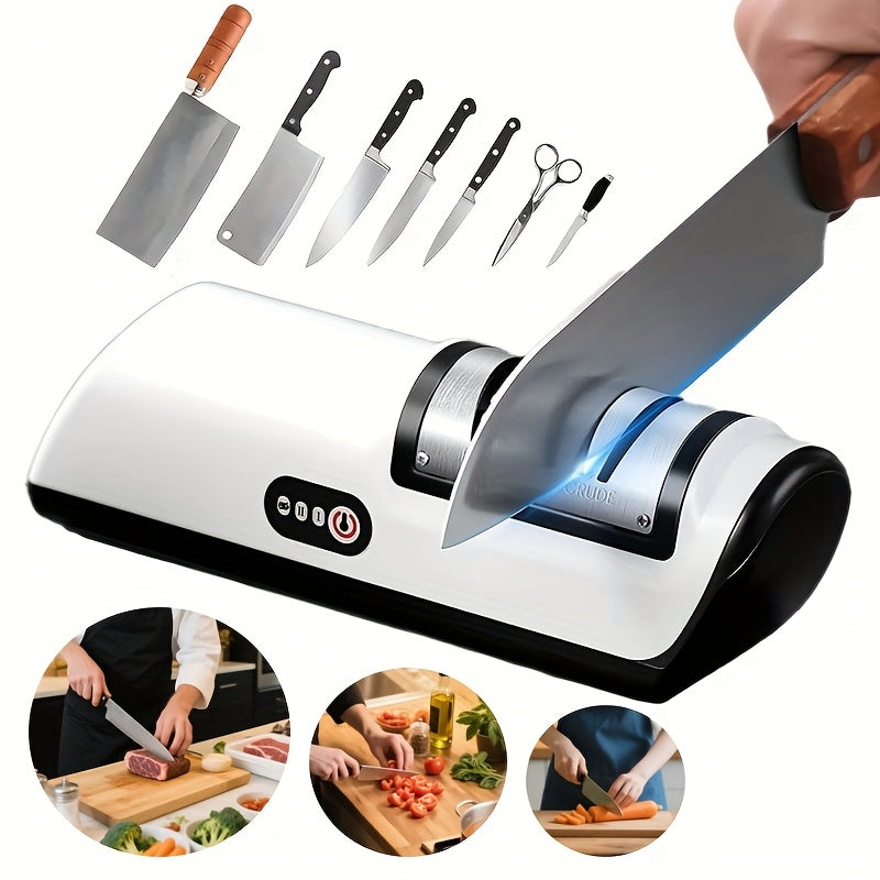 Afilar cuchillos de cocina profesional de 2 velocidades, dispositivo de afilado automático eficiente para cuchillos de chef/cuchillos de cerámica/cuchillos de frutas/cuchillos de corte, afilado y pulido rápido de acero, piedra de afilado eléctrica portát