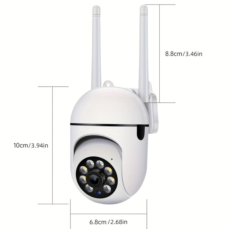 Cámera WiFi inalámbrica 1080P panorámica con rotación pan/tilt, detección de movimiento, visión nocturna de color completo y llamada de voz bidireccional.