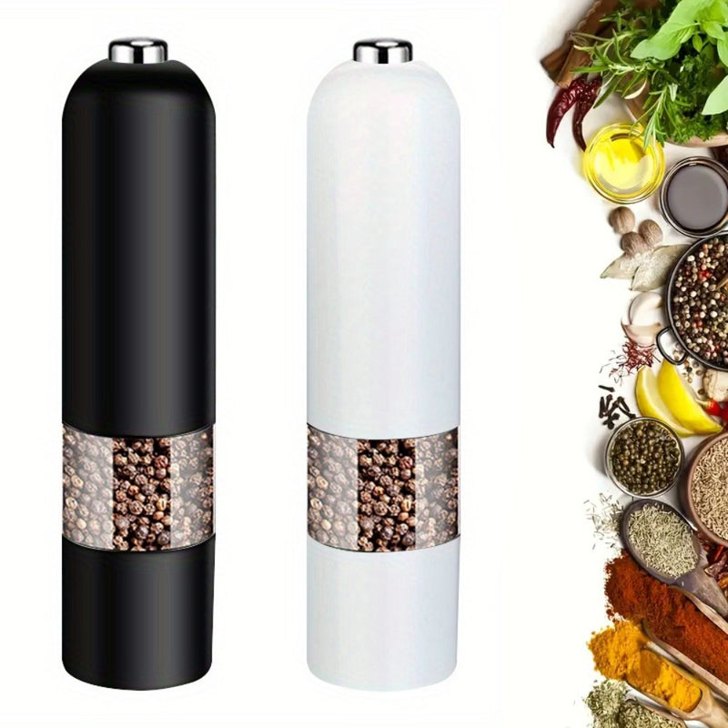 Molino de sal y pimienta eléctrico - Granulometría ajustable, molino de especias automático para cocina y barbacoa, funcionamiento con batería (baterías no incluidas), herramientas de cocina | Diseño negro elegante | Construcción duradera de PC, molino p