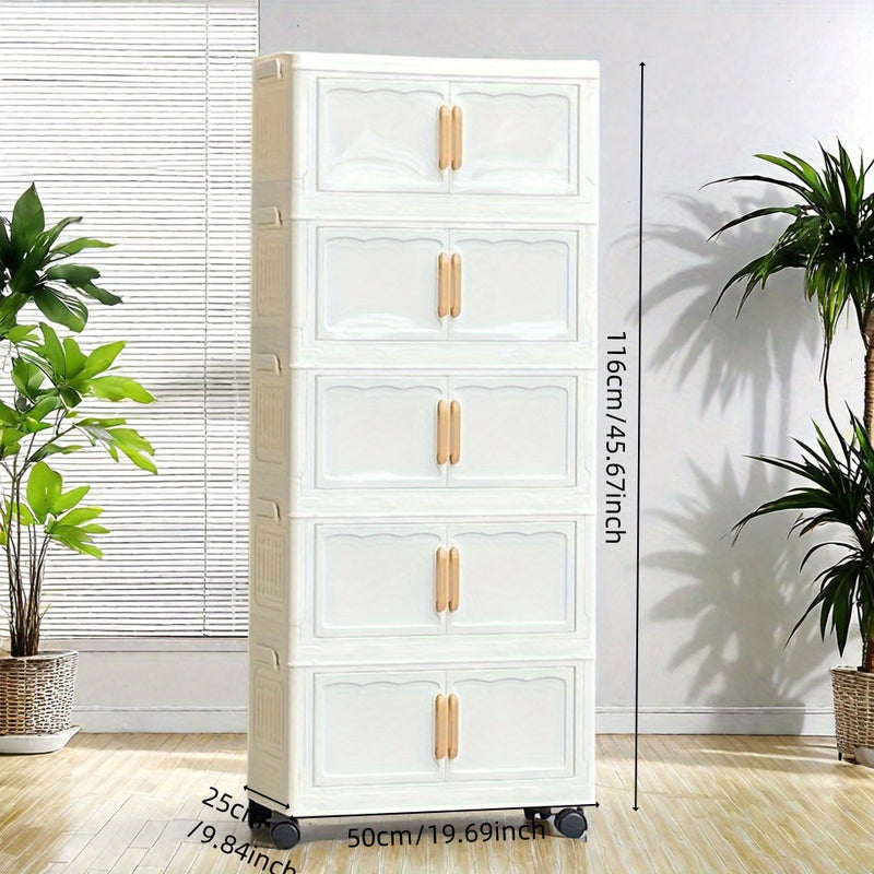 Elegante gabinete de almacenamiento plegable de cinco capas | Diseño doméstico de puertas dobles, material plástico adecuado para almacenamiento de juguetes de bebés/niños, se puede almacenar debajo de la cama.