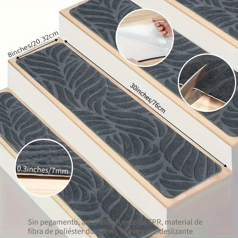 14 piezas de tapetes antideslizantes para escaleras - 76.2 cm x 20.32 cm, autoadhesivos, lavables, de poliéster, para seguridad en el hogar y la oficina