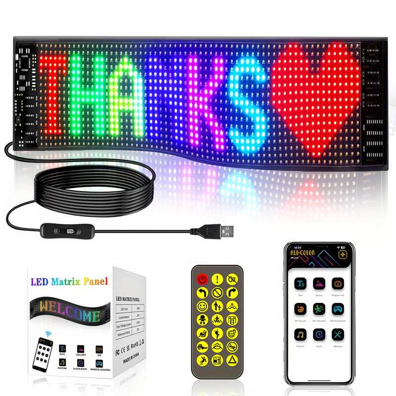 Panel LED de matriz de píxeles, letrero LED con desplazamiento, control por APP, USB 5V, flexible, direccionable RGB, patrones, texto animado, para tiendas, bares, publicidad y fiestas, 1 unidad