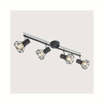 1pc HIMGOR Industrial Luz de techo de montaje semibrillo de 4 luces, jaula de metal negro con base E14, diseño desmontable para dormitorio, sala de estar y comedor - No incluye bombillas, incluye accesorios de instalación, lámpara de techo para sala de e