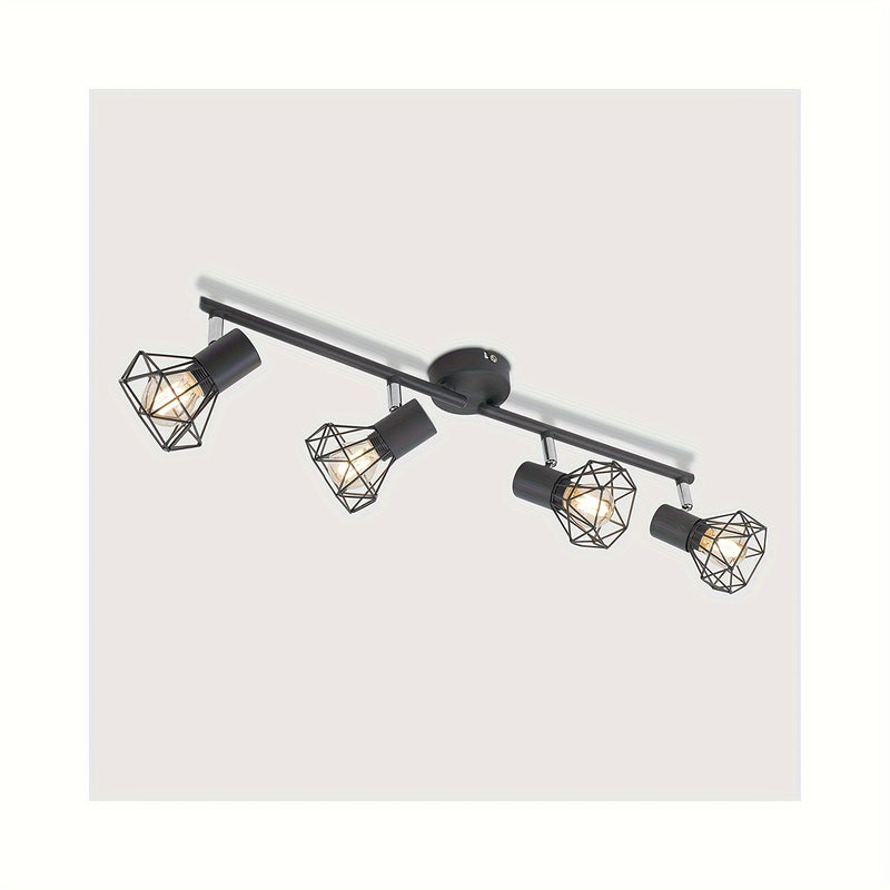1pc HIMGOR Industrial Luz de techo de montaje semibrillo de 4 luces, jaula de metal negro con base E14, diseño desmontable para dormitorio, sala de estar y comedor - No incluye bombillas, incluye accesorios de instalación, lámpara de techo para sala de e