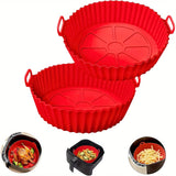 Pack de 2 Forros Rojos para Freidora de Aire - Papel de Horno Reutilizable, Resistente al Calor hasta 446°F, Antiadherentes con Asas para Fácil Limpieza, Libre de BPA, Compatible con Freidoras de 3-5QT, Piezas de Repuesto para Cocina, Asas Easyinsert