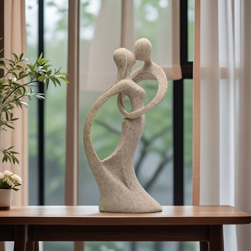 1pc Escultura de resina de piedra arenisca elegante de pareja abrazada, tema de arte de amor para varios tipos de habitaciones, interior y exterior, regalo de Día de San Valentín, no requiere electricidad