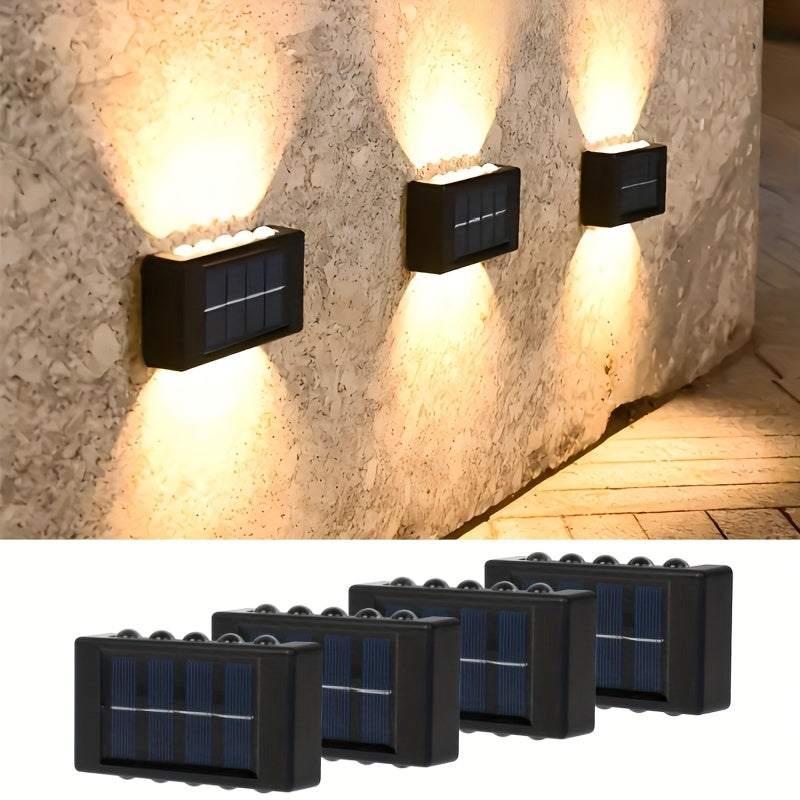 4/6/8 piezas, luz de pared solar de 10 LED, luz de atmósfera de iluminación exterior, luz decorativa de pared exterior, luz de paisaje LED para el hogar IP44, adecuada para exteriores, patio, villa, valla, balcón, terraza, jardín.